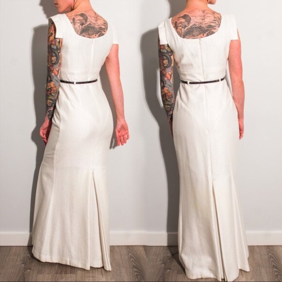 White Asymmetric-Neck Mermaid Gown - Picture 3 of 14